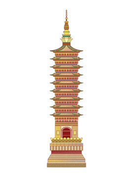 河北石家庄古建筑插画澄灵塔