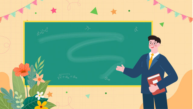 男老師正在講課扁平插畫