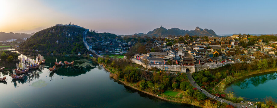 贵州贵阳青岩古镇航拍全景