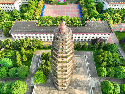 航拍西安高陵区昭慧寺塔