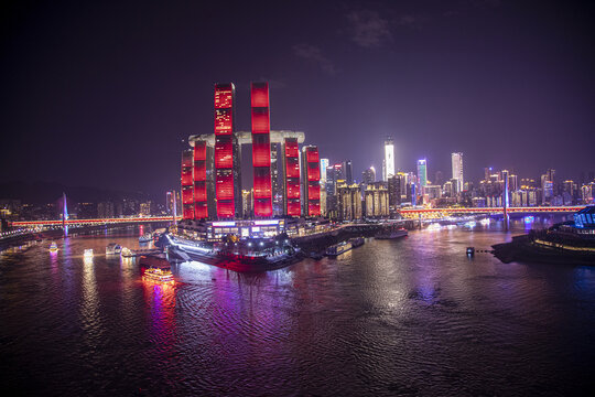 重庆两江交汇城市夜景