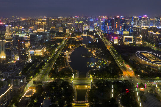 佛山南海千灯湖城市建筑风光夜景