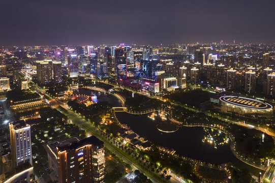 佛山南海千灯湖城市建筑风光夜景