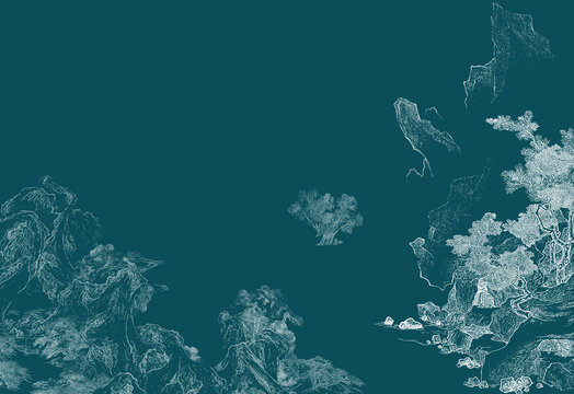中式線描山水壁畫