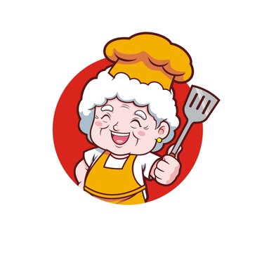 卡通老年女廚師頭像矢量圖