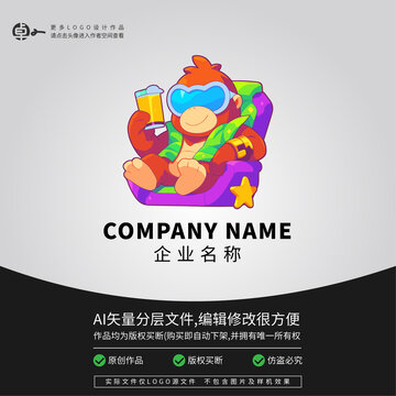 墨镜猴子手绘吉祥物LOGO