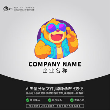 手绘猴子墨镜吉祥物LOGO