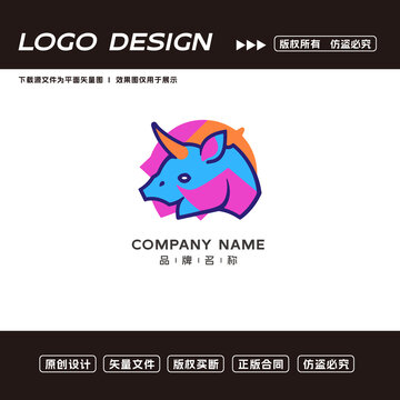 卡通犀牛logo标志