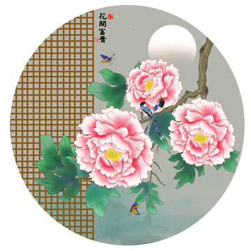 水彩牡丹花装饰画