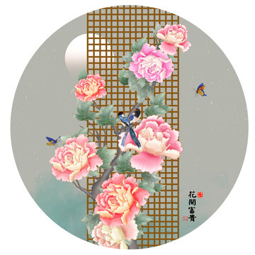 牡丹花裝飾畫