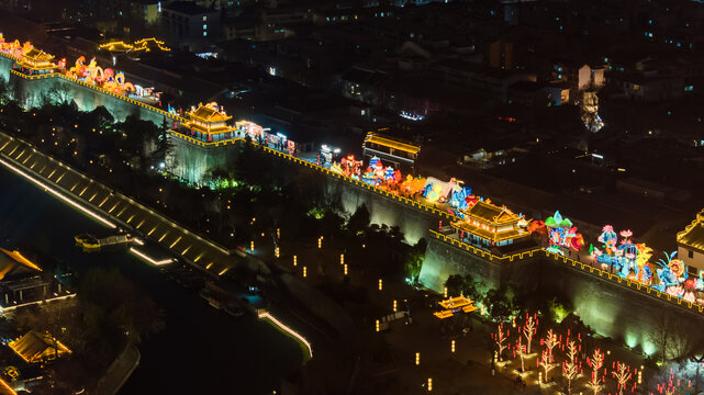 航拍西安城墙永宁门夜景