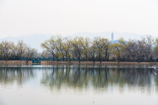 碧波平静的湖水风光