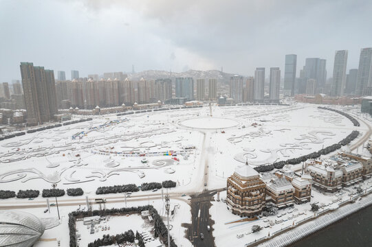 大连地标城市风光星海广场航拍