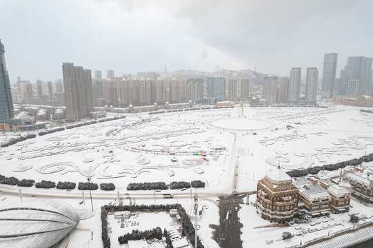 大连地标城市风光星海广场航拍