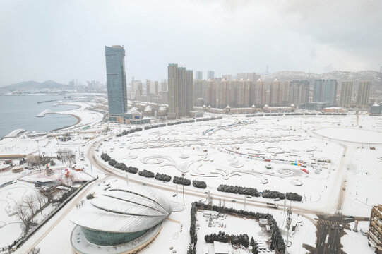 大连地标城市风光星海广场航拍