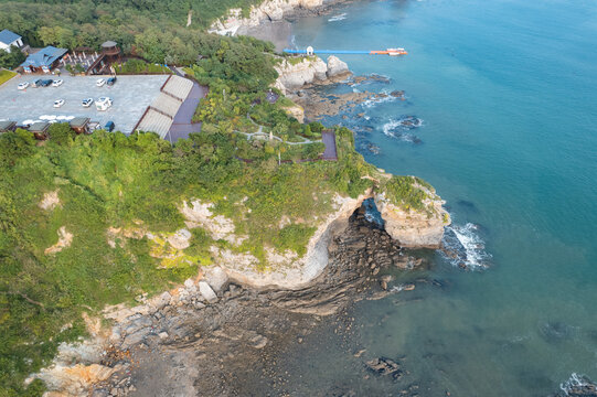 大连金石滩地质公园恐龙探海航拍