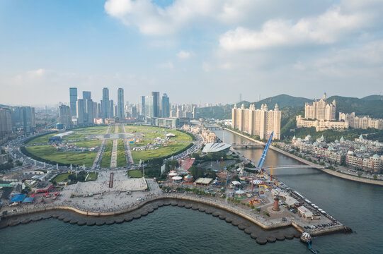 大连地标城市风光星海广场航拍