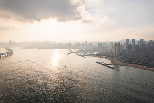 大连地标城市风光星海广场航拍