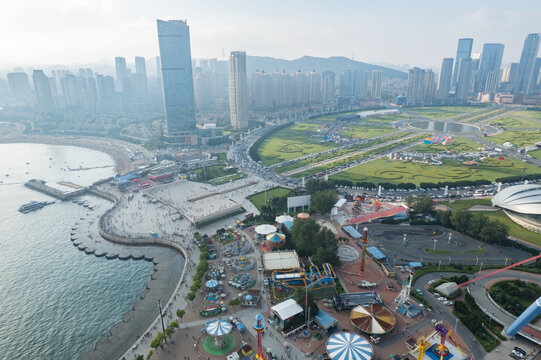 大连地标城市风光星海广场航拍