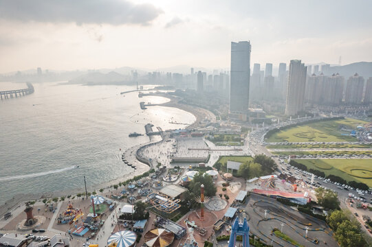 大连地标城市风光星海广场航拍