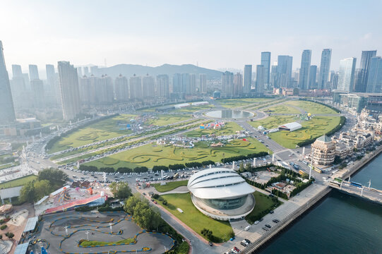 大连地标城市风光星海广场航拍