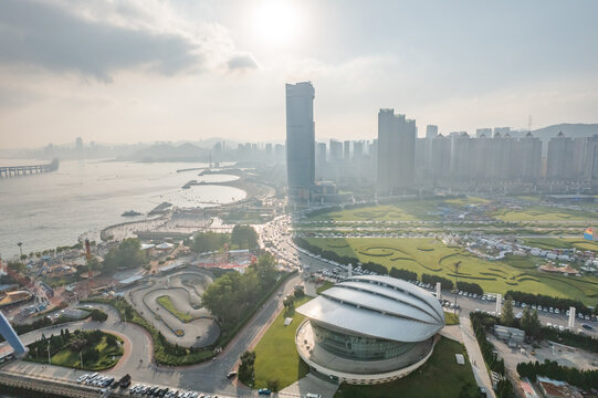 大连地标城市风光星海广场航拍