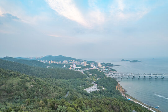 大连星海湾跨海大桥晚霞日落航拍