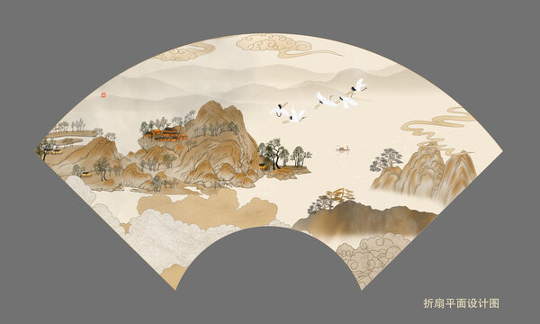 古風扇形山水畫
