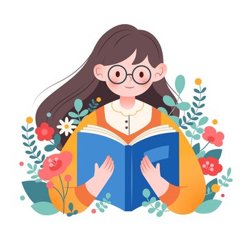 在花叢中看書閱讀的女孩