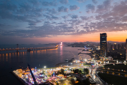 大连星海湾跨海大桥城市夜景航拍