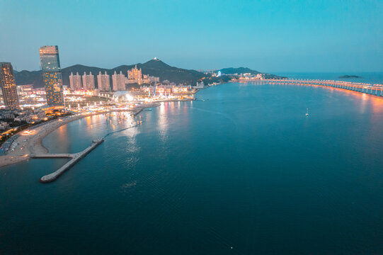 大连星海湾跨海大桥城市夜景航拍