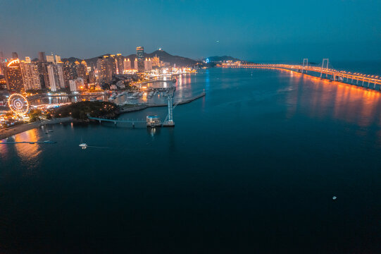 大连星海湾跨海大桥城市夜景航拍