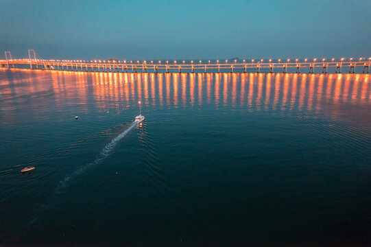 大连星海湾跨海大桥城市夜景航拍