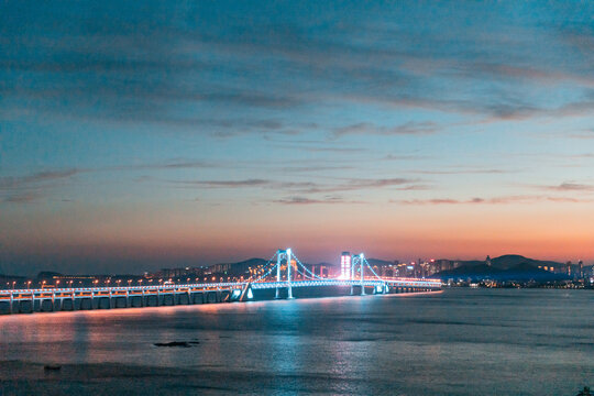 大连星海湾跨海大桥航拍夜景