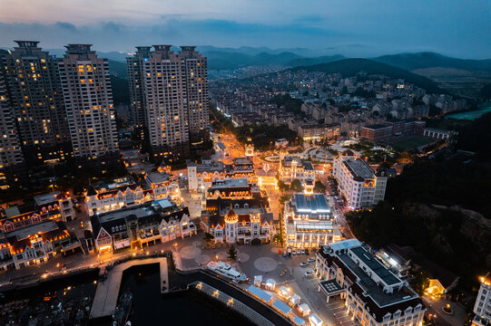 大连老虎滩渔人码头城市夜景