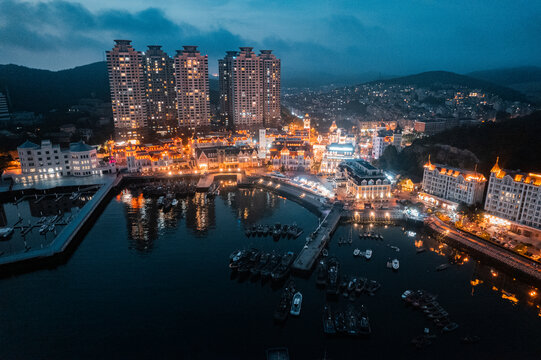 大连老虎滩渔人码头城市夜景