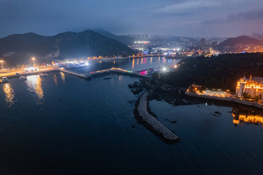 大连老虎滩渔人码头城市夜景