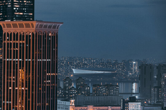 大连城市风光梭鱼湾体育场夜景