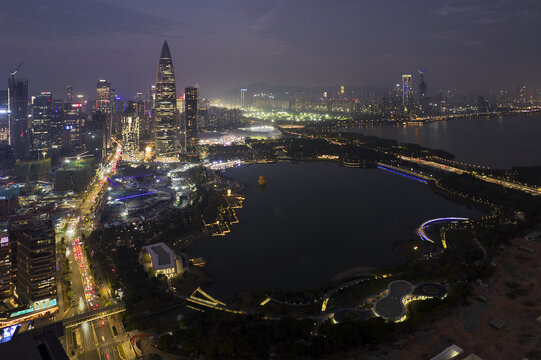 深圳后海航拍城市建筑风光夜景