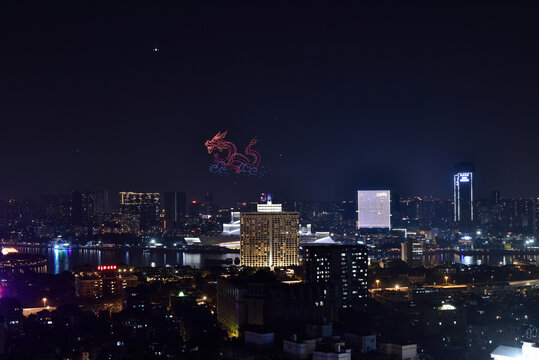 广州白鹅潭无人机表演夜景