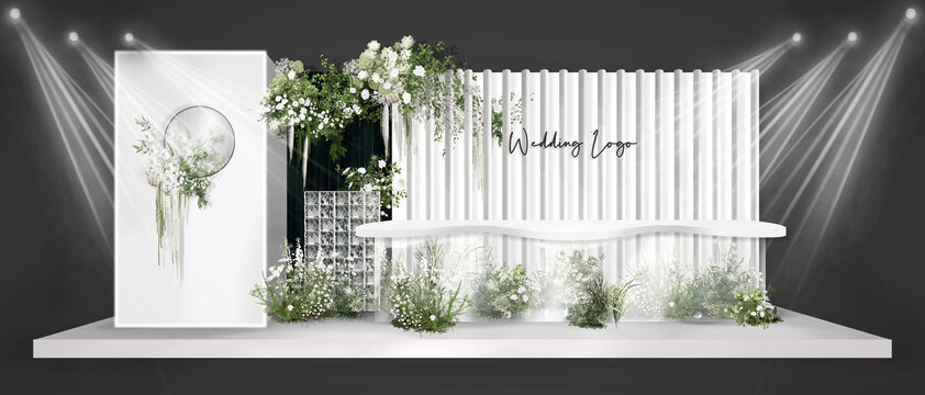 白绿色婚礼舞台立体背景泰式婚礼