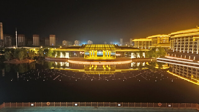 航拍武威大汉赋夜景