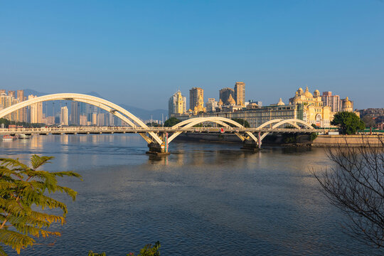 福州蓝天闽江解放大桥都市风景