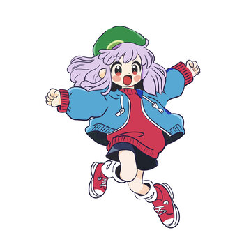 歡呼雀躍的小女孩可愛跳躍圖案
