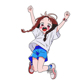 歡呼雀躍的小女孩夏日清涼圖案