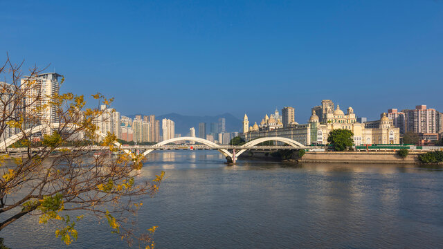 蓝天闽江解放大桥都市风景