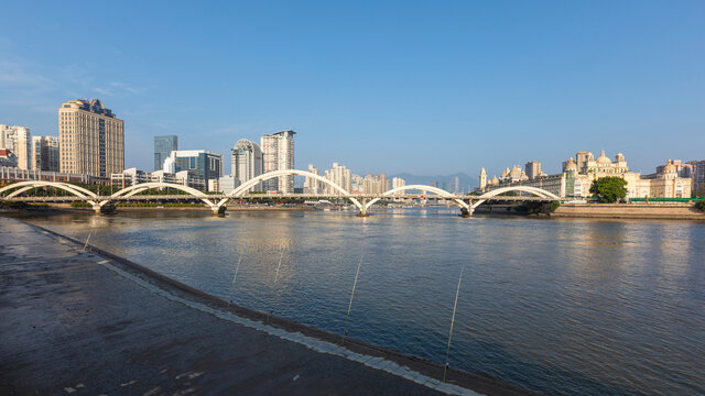 蓝天闽江解放大桥都市风景