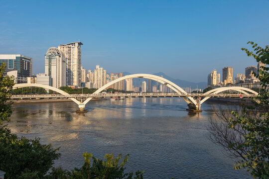 蓝天闽江解放大桥都市风景