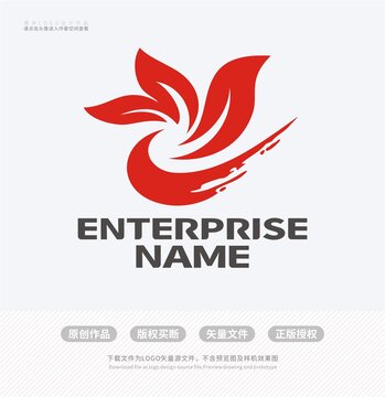 Y字母绿叶凤凰LOGO标志设计