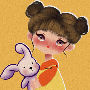Q版女孩手繪插畫